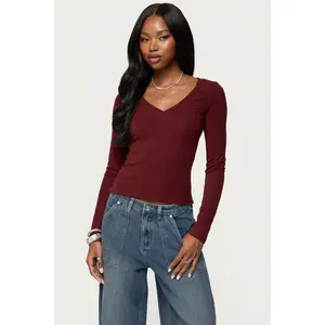 Larna V Neck Ribbed T Shirt