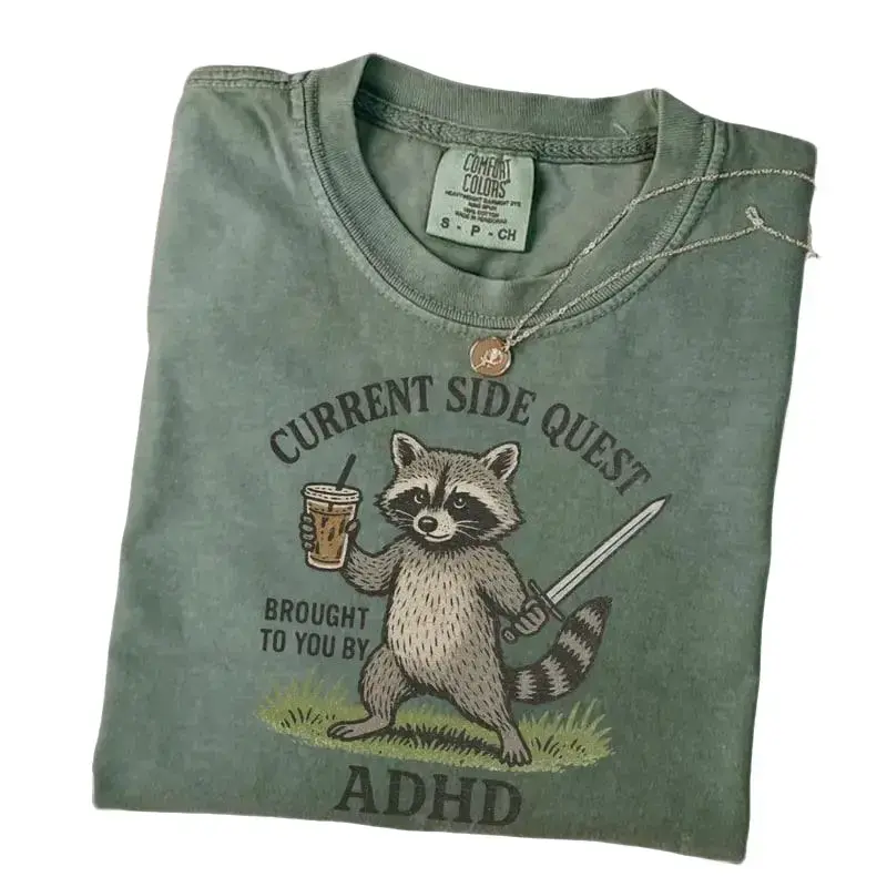 Comfort Colors Adhd Raccoon T-shirt, Funny Raccoon Shirt, Mental Health Tee, Current Side Quest Shirt, ADHD Tee - TrendWear USA