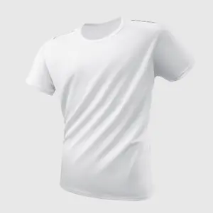 Men's Solid Color Crew Neck Short Sleeve T-Shirt with Printed Shoulder Design, Mesh Breathable Fabric Suitable for Summer Sports Wear