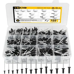 Rivet Assortment Kit, 500pcs Black Rivets Pop Rivets Assortment Kit, Assorted Blind Rivets with Reinforced Divider & Labeled Case for Storage Hardware