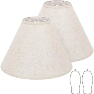 Set of 2 Lamp Shades, 6" Top x 16" Bottom x 10.8" High, Large Beige Lampshades for Table Lamps Floor Lamps, Natural Linen Replacement, Spider, Harp Holders Included, Easy Assembly