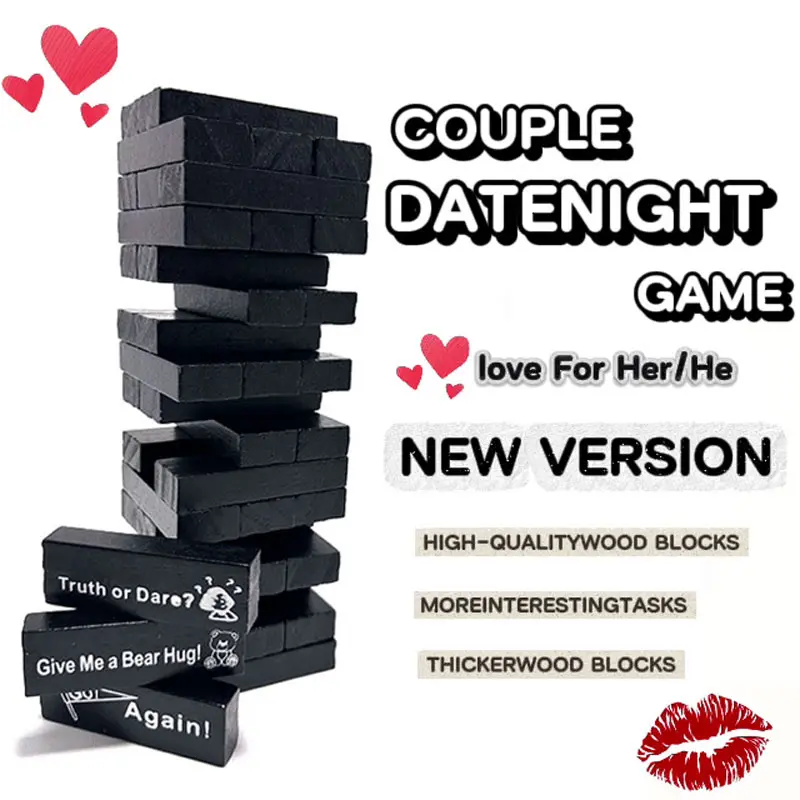 Black Stacking-tower game,Block tower game for dating,Gift for Friend,Best Game for Party.Date Night.（Valentine's Day must-haves）Valentines gift for bf&gf.gift giving among adults