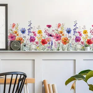 Spring Plant Colorful Floral Decorative Wall Sticker for Living Room Bedroom Kitchen Bathroom Decor, Vibrant Flower Art Mural Decoration