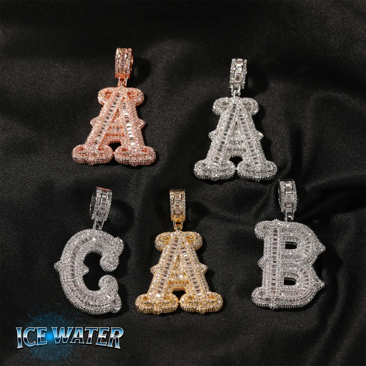 ICE WATER small a-z Letter Pendant 26 English Letters Micro-set Zircon Men's Hip-hop Necklace