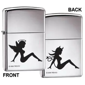 Zippo Trucker Angel Devil Lighter High Polish Chrome Women's Figure Halo Wings Devil's Tail Horns Lifetime Warranty USA Made