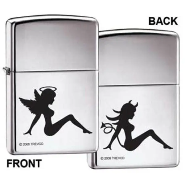 Zippo High Polish Chrome Metal Lighter, Angel-Devil Women's Figure Design with Halo, Wings, Devil's Tail & Horns, Chrome Lighter Accessories, Gifts with Box, USA Made, Lifetime Warranty, Lighters Novelty, Refillable Lighter Accessories