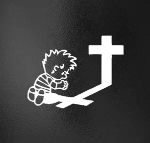 Boy Praying to Cross Christianity Vinyl Decal Sticker Waterproof