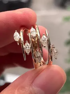 Elegant Women's 3 Row Stacking Vintage Cross Ring, Luxury 18k Marquis Cut Zirconia for Parties, Asymmetrical Design with Geometric Pattern, Stackable Rings, Elegant Fashion Rings