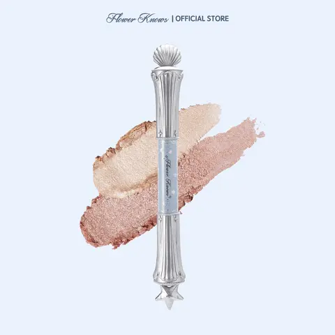 Flower Knows Shell's Jewel Collection Dual-Ended Highlighter Stick, Longwear Beauty Product with Silver Radiant Shimmer, Buildable Glowup Face Illuminator, #sohochic, Ideal for Christmas gift, Black Friday