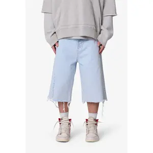 mnml Ultra Baggy Cut Off Denim Shorts - Light Blue