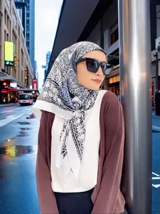 Women's Fashion Geometric Print Scarf 90x90 Cm, Stylish Large Square Headscarf, Trendy Accessory for All Seasons Bandana