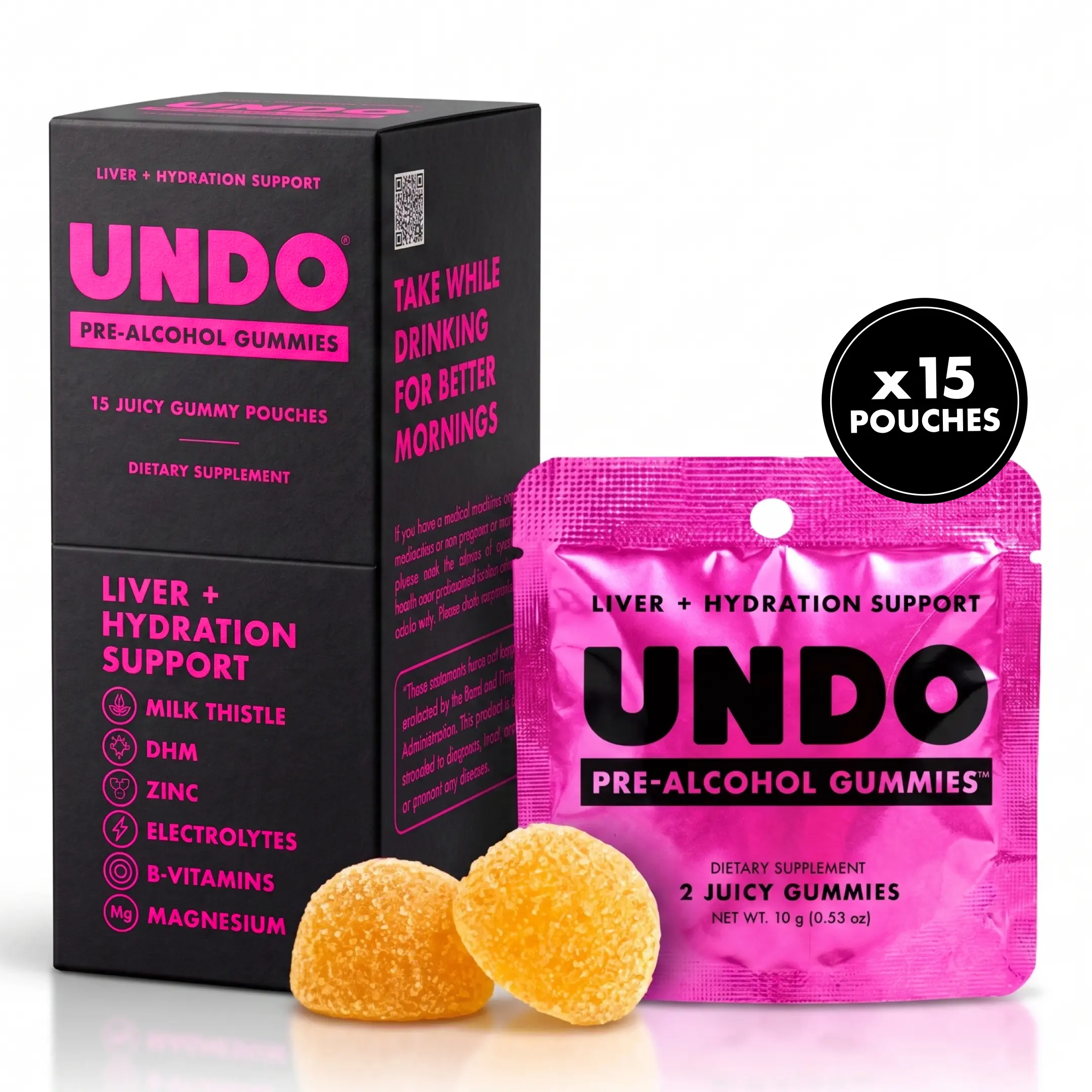 UNDO Pre-Alcohol Gummies - DHM, Milk Thistle & Electrolytes for Liver & Hydration Support | Tropical Flavor | 15-Pack (Value Size)
