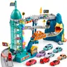 Dinosaur Parking Garage Playset for Kids, Electric Spiral Elevator Car Track with Lights & Music, Multi-Level Sliding Roads, Bridge and Toy Vehicles, Interactive Vehicle Activity Set