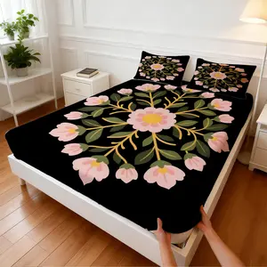 3Pcs Central Radial Floral Fitted Sheet Set, Simple Modern Fresh Design, Non-slip Fit Skin-friendly Breathable, Ideal for Independence Day Home Renovation Father's Day Gift