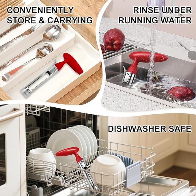 Apple Corer Tool Ergonomic Non-Slip Handle Sharp Serrated Blades Stainless Steel Fruit Core Remover Kitchen Tool Red