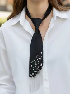 Pre-Tied Fringe Pearl Tie, Satin, Shirt Necktie, Party, Event, Graduation Gift, Daily Wear, Elegant Party Accessory