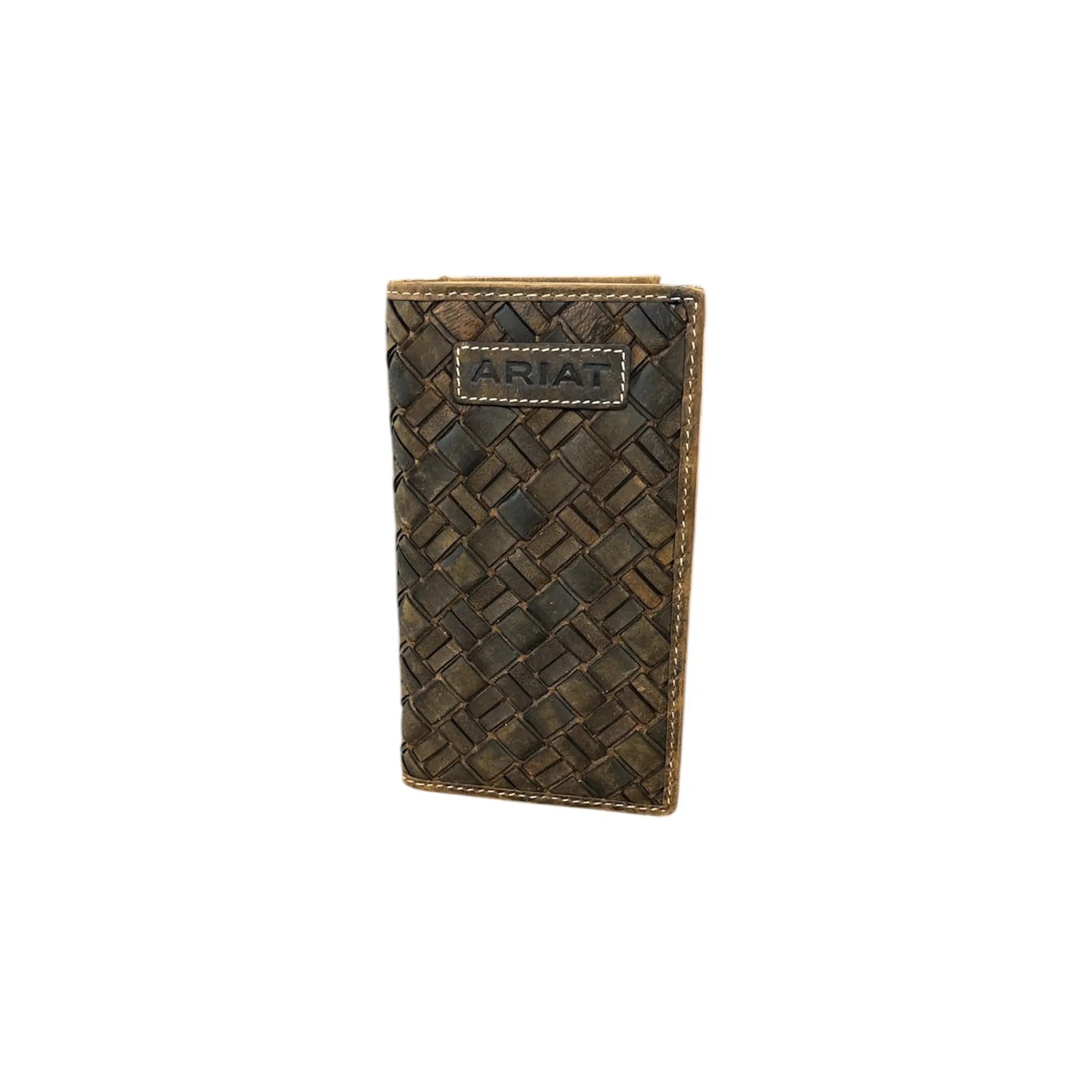 Ariat Men’s Western Leather Rodeo Wallet, Basket Weave Embossed Wallets for Daily Use, Men's Wallet