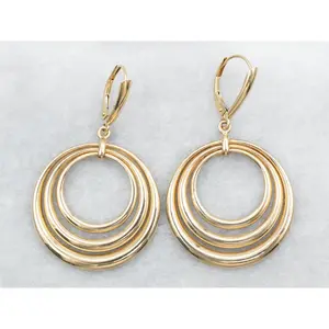 Yellow Gold Triple Circle Drop Earrings