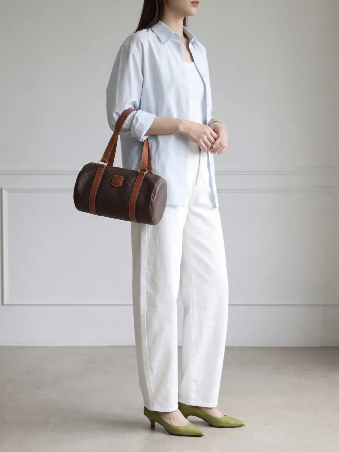 Pre-owned Celine Leather Shoulder Bags Macadam Barrel Shoulder Bag