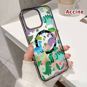 Magnetic Phone Case for iPhone 16 Pro Max 15 Plus 14 13 12 11 XR XS E Dino Leaf Delight Pattern Supports Wireless ChargingSilicone Shockproof Transparent  Drop Protective Cover