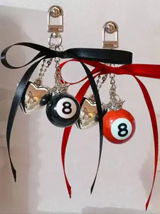 Punk 8-Ball Keychain, Car Key Chains, Keychain for Bags with 3D Heart & Star Charms, Red Black Billiards, Ribbon Bowknot Charm, Bag Charms, Phone Chain, Lanyard Ornaments, Heart Pendant, Bag Accessory Jewelry