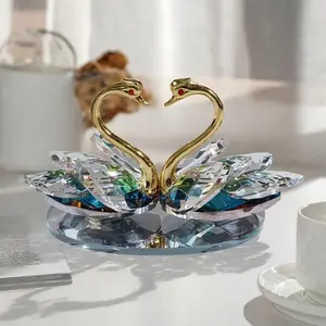 Modern Art Dual Swan Crystal Ornament, Accents, Premium Tabletop Decoration, Decorative Figurines, Perfect for Entryway & Wine Cabinet, Housewarming Gift