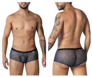 Menswear Low-Rise Black Mesh Trunks, 95%-5% Polyester-Elastane Blend Soft Stretchy Boxer Pants, Breathable Fabric, Supportive Pouch, Playful All-Over Water Prints for All-Day Wear