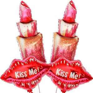 Galentines Day Decorations Set - Big 49 Inch, Pack of 4 | Galentines Balloons Decor, Kiss Me Balloons, Valentines Day Decor | Lipstick Balloons and Lip Balloons for Kiss Balloons Decorations