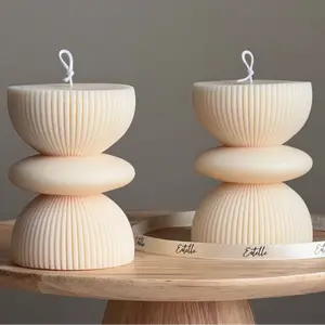 Geometric Pillar Candle Cream
