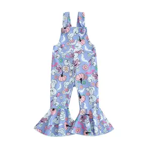 Toddler Baby Girls Halloween Jumpsuit Sleeveless Square Neck Flower Pumpkin Printed Bell-Bottoms Romper