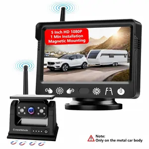 ConewVehicle Magnetic Solar Wireless Backup Camera for Truck, 5 Inch No-Drill Installation RV Backup Camera, 1080P Rear View Camera 150° Wide Angle, 24hrs Battery Life, 2.4Hz Signal, Night Vision, RVs, Trailers