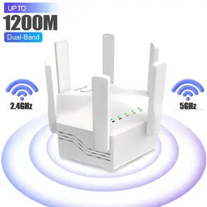 6-Antenna WiFi Extender – 1200Mbps Dual Band (2.4/5.8GHz) Booster, 10,000 sq. ft Coverage, Supports 100+ Devices, Plug & Play Repeater for Home & Office