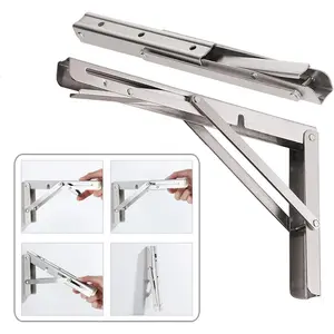 24'' Folding Shelf Brackets Max Load 550lb, Heavy Duty Stainless Steel DIY Wall Mounted Shelf Bracket Space Saving for Table Work Bench, Pack of 2