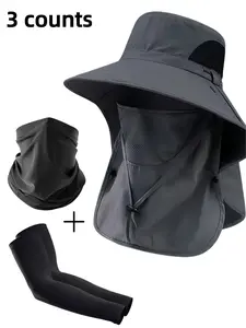3pcs Fishing Hat For Men & Women, Unisex Design, Fashion Summer Outdoor Sun Protection Fishing Cap Neck Face Flap Hat Wide Brim Outdoor UV Sun Protection Wide Brim Hat With Face Cover & Neck Flap