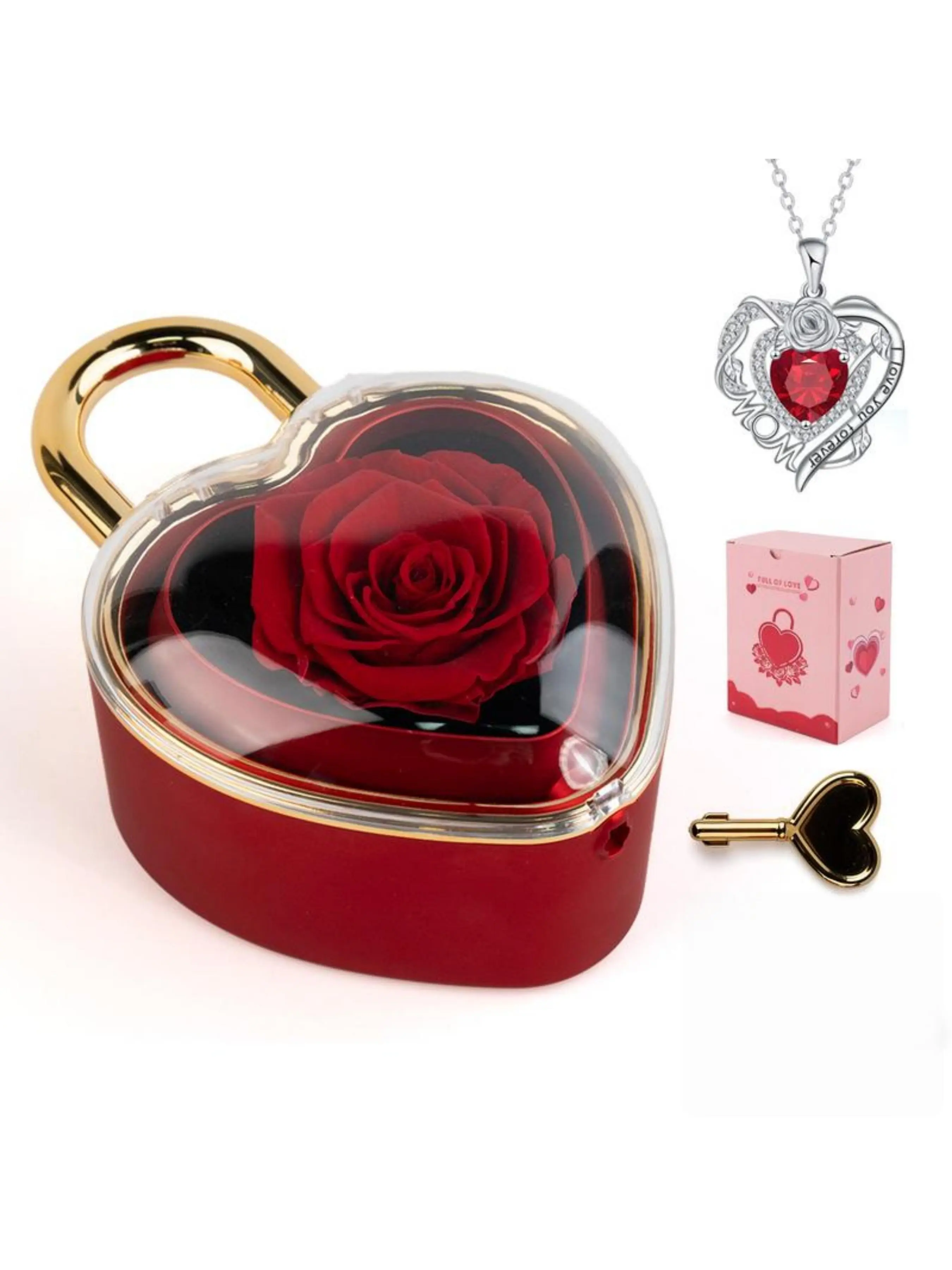 【Mother’s Day Gift】Real Rose jewelry box, containing a heart-shaped rose pendant necklace Heart necklace A perfect gift for mom or grandma, ideal for Mother's Day or Valentine's Day, Sentimental necklaces