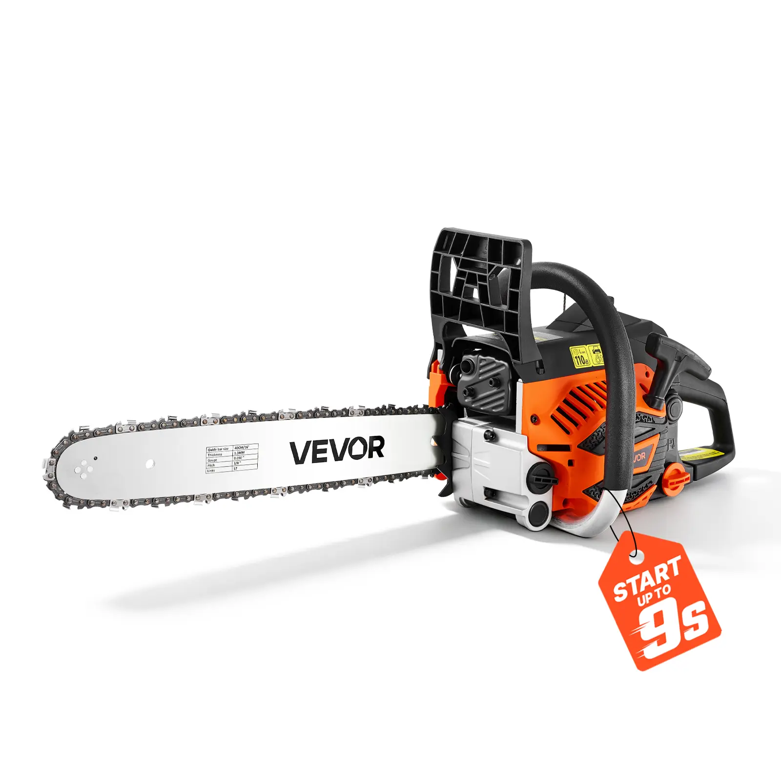 VEVOR Gas Powered Chainsaw 16 Inch 40CC 1.75HP 2 Stroke Engine Gas Chainsaw, for Wood Cutting, Tree Trimming & Land Clearing, Throttle-Synced Choke, Power Chain Saw with Non-Slip Handle & Dual Tanks