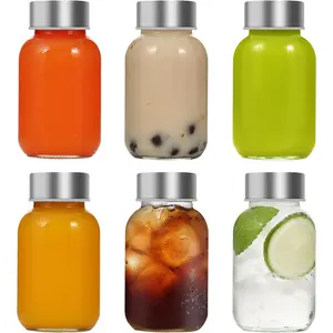 Glass Juice Bottles with Lids 5oz, Reusable 100% Leakproof Glass Bottles for Juicing, Ginger Shot, Wellness Shot, Water, Kombucha, Milk, Milkshake, Coffee, 6 Pack, Dishwasher Safe