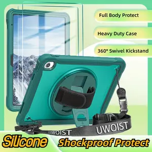 Case For iPad 10th Generation 2022 10.9 inch Shockproof Protection Cover TPU Cover Shockproof Protect Case With 360° Swivel Stand Stable Kickstand Hand Strap Tablet Accessories Handheld Protective Cover
