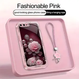 Suitable for [iPhone 7 Plus] high-end women's phone case🤩，a beautiful four-leaf clover lanyard is included🍀, beautiful floral pattern, elegant and sophisticated， drop-resistant and fingerprint-proof YM99