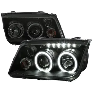 1999-2005 Volkswagen Jetta/Bora Mk4 Dual Halo Projector Headlights w/ LED Light Strip (Black Housing/Smoked Lens)