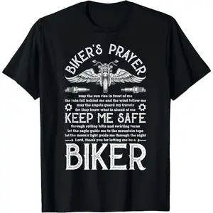 [100% Cotton] [100% Cotton] Bikers Prayer T-Shirt With Winged Motorcycle And Inspirational Quote. T-Shirt For Men And Women