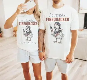 A Little Firequacker Pregnancy Announcement 4th of July Couple Matching Shirts, I Lit The Firequacker TShirts for Pregnant Couples, Expecting Parents Tee - AMBER