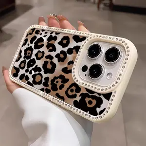 Stylish Leopard Print Case for iPhone 16/15/14/13/12 Pro Max | Luxury Rhinestone, Shockproof Gel Edge & Acrylic Full Coverage