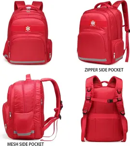 2-Pack Red Empty EMT First Responder Backpack with Multiple Pockets - Outdoor Emergency Survival Equipment Set for Home Health, Hiking