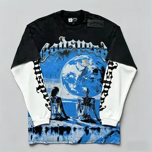 Oversized Cotton Long-Sleeve Graphic Hoodie, Godspeed Print Clothes for Men - European American Style, Long-Sleeve Style-01, Spring-Winter Vintage Hip Hop Streetwear, Casual Youth Back-to-School Gift,summervibes