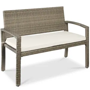 Best Choice Products 2-Person Outdoor Wicker Bench Garden Patio Porch Furniture w/ 700lb Capacity, Cushion
