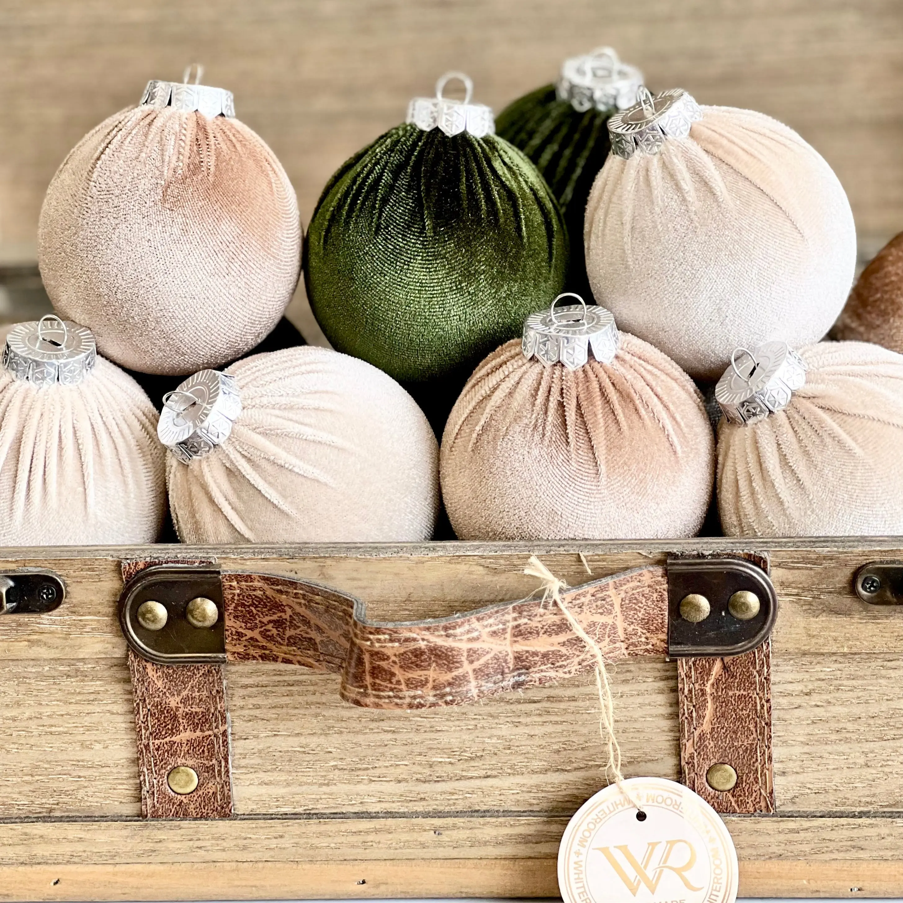 15 pcs Earth Tone Velvet Christmas Ornaments in Neutral Beige, Taupe and Forest Green, Handmade Cozy Holiday Tree Decor, Boho Farmhouse