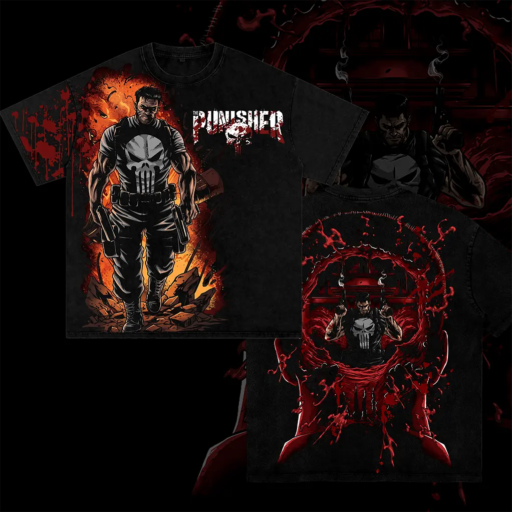 Daredevil Punisher Vintage Washed Graphic T-Shirt, Oversized Heavyweight Cotton Retro Comic Streetwear Shirt, Y2K Grunge Web Slinger Aesthetic, Premium Unisex Graphic Apparel, Collector Fan Gift Merch