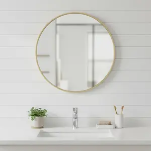360 Stand 24x24 in. Modern Waterproof Round Metal Frame Bathroom Vanity Mirror - Partial Assembly, Wall-Mounted Capability, Reflective Mirror