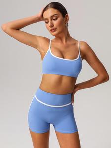 two-piece set women's solid crop sports bra & high waist skinny shorts tracksuit set, breathable comfortable sports outfits for yoga gym workout running, ladies sportswear for all seasons